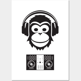 black and white smart dj monkey Posters and Art